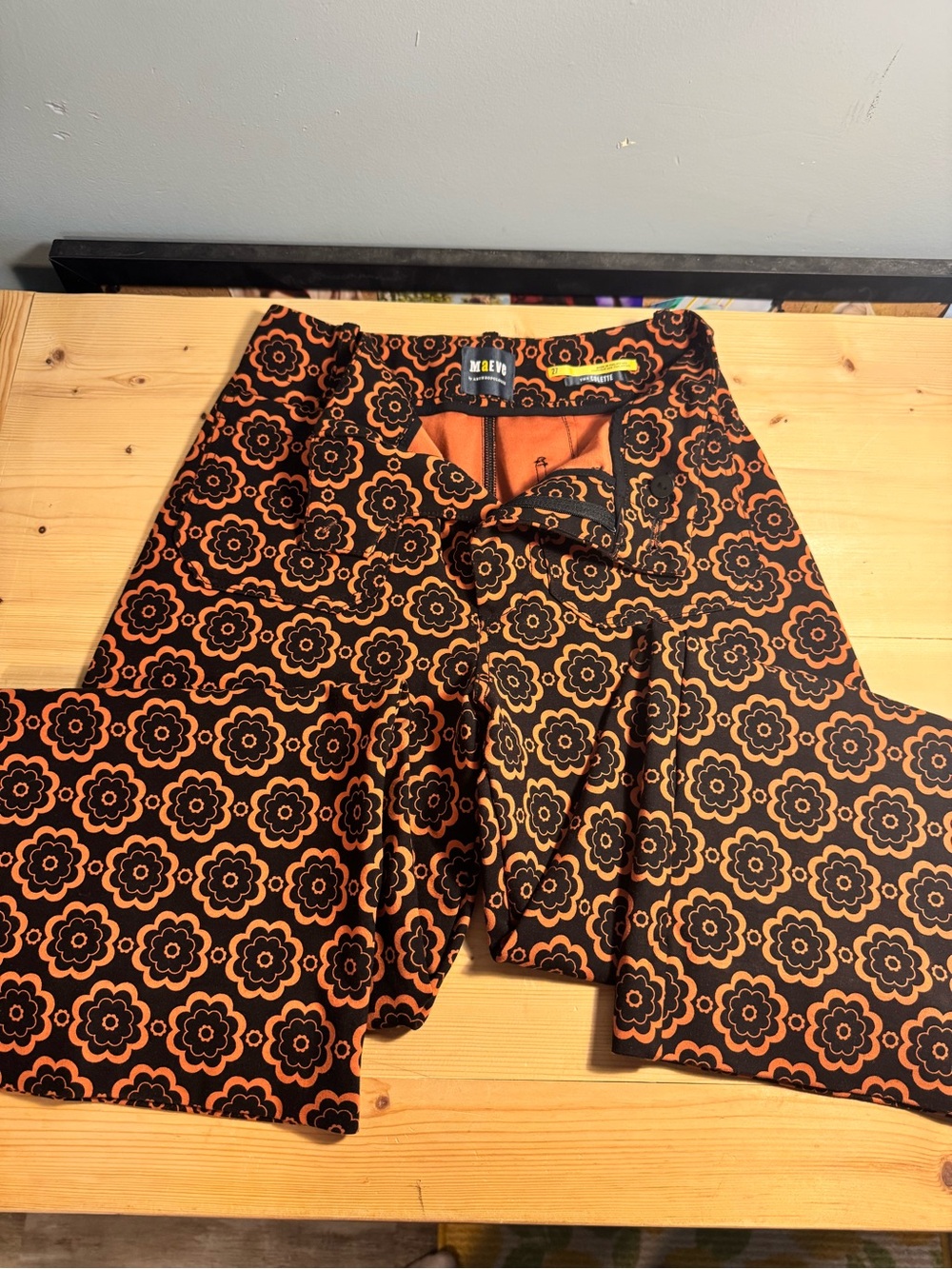 Maeve Black and Orange Retro Floral Wide-Leg Pants - Picture 2 of 10